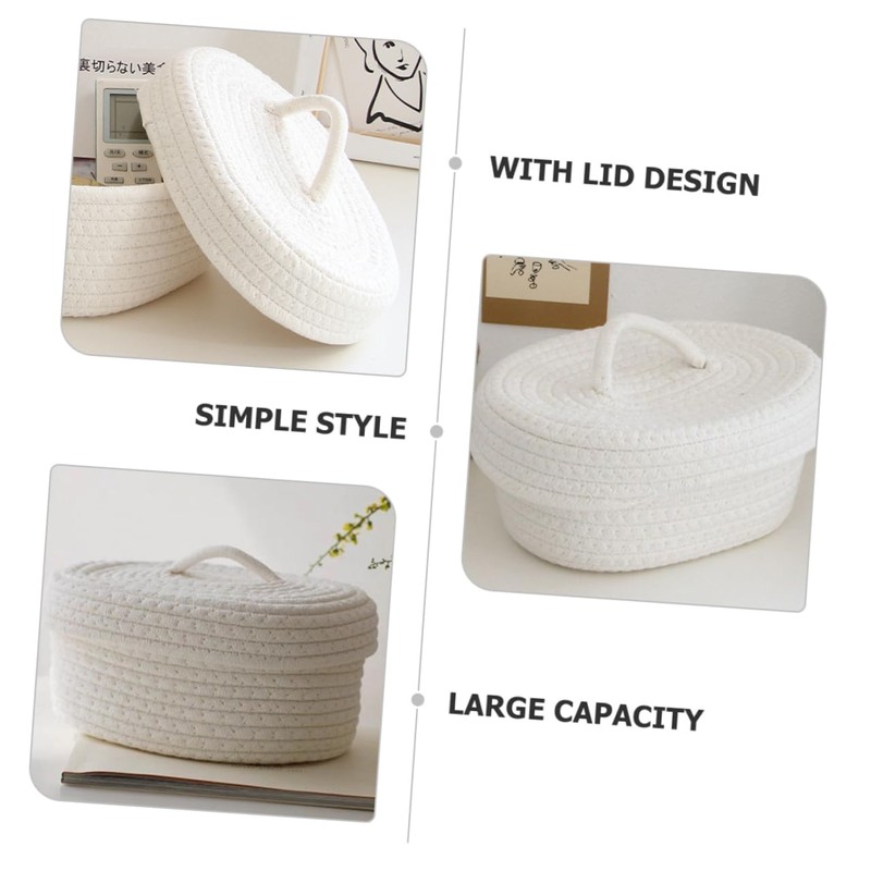 Mobestech Nordic Style Woven Basket with Lid Versatile Cotton Rope