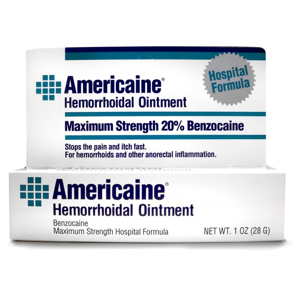 Americaine Hemorrhoidal Ointment Maximum Strength 20% Benzocaine 1 oz (Pack of 12)