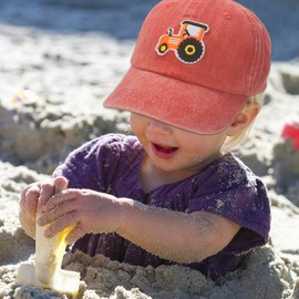 VIOKKO Cute Farm Tractor Embroidery Baseball Cap for Boys Girls Vintage Washed Distressed Adjustable Funny Dad Hat for Toddler Kids Age 3-8 Orange