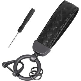 TSUGAMI Genuine Leather Car Keychain, Sheepskin Key Fob Holder Keys Organizer with 360° Rotatable Anti-Lost D-Ring, Universal Key Fob Keychain Leather Key Chain Holder for Men and Women(Black)