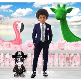 Black n Bianco Conjunto de cinco piezas de traje ajustado estilo rosa para niños, Eve Navy, 16