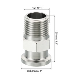 PATIKIL 1/2 Inch TC Tri Clamps Adaptor, Tri-Clover Fittings to NPT 1/2" Male Sanitary Thread Adaptor Hexagonal 304 Stainless Steel for Food Beverage Dairy, Ferrule 25.2mm