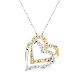 GILDED 1/4 ct. T.W. Lab Grown Diamond (SI1-SI2 Clarity, F-G Color) and Sterling Silver Double Heart Pendant with an 18 Inch Spring Ring Clasp Cable Chain
