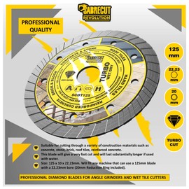 1 x SabreCut SCDT125 125mm (5 inch) x 10mm x 22.24mm Bore Turbo Diamond Angle Grinder Circular Saw Blade