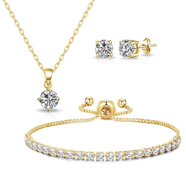 Philip Jones Gold Plated Solitaire Friendship Set Created with Zircondia®