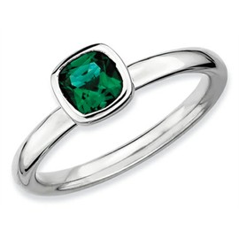 Stackable Expressions Sterling Silver Cushion-Cut Simulated Emerald Stackable Ring Size 5