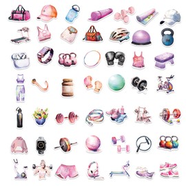 Fitness Equipment Stickers,50 PCS Fitness Vinyl Waterproof Decals for Water Bottles Computer Bicycle Skateboard Luggage Phone Pad Laptop Kids Teens Stickers Pack