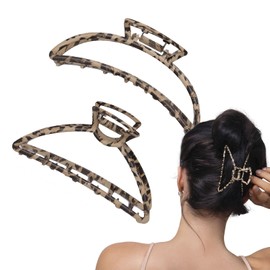 BasicSense A Pair of Leopard Print Hair Claw Set LightWeight Alloy Metal Durable & Sturdy Claws For Women Clamps - 2PCS Large Half Moon Grips