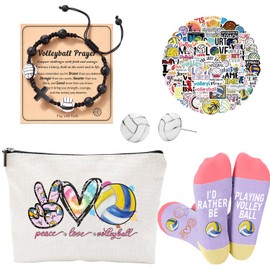 Flotreif Volleyball gifts for teen girls Set Volleyball gifts Volleyball funny socks Volleyball earrings Volleyball Makeup Bag 50Pcs Volleyball Stickers-5Pcs Volleyball gifts