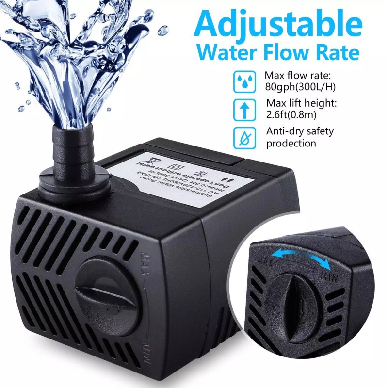 CWKJ Fountain Pump, 80GPH(4W 300L/H) Submersible Water Pump, Durable Outdoor