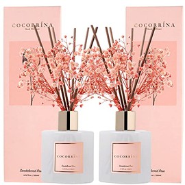 Cocorrína Premium Reed Diffuser Set with Preserved Baby's Breath & Cotton Stick Sandalwood Rose 2 Packs, 6.7oz Scent Fragrance Oil Diffuser for Bedroom Bathroom Home Décor