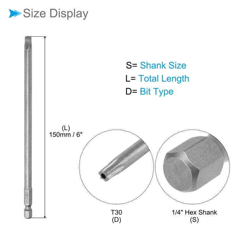 CoCud T30 Torx Head Screwdriver Bit, 6" Long 1/4 Inch