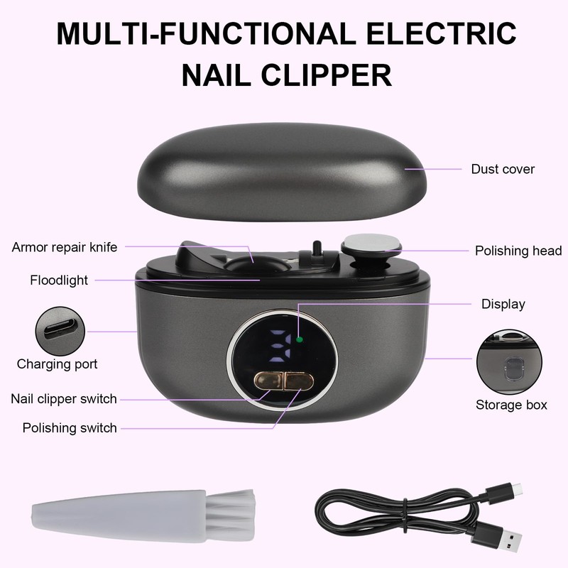 3-in-1 Electric Nail Clippers and Nail Files with LED Light