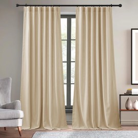 KGORGE Heavy Faux Linen Curtains for Bedroom, Thick Linen Weave UV Protection Light Filtering Privacy Pinch Pleated Window Drapes for Living Room, Thatched Tan, W 52 x L 96 inch, 2 Panels Set