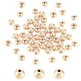 PandaHall Pack of 50 14K Gold-Plated Brass Beads, 8 mm Durable Gold Spacer Beads, Tarnish-Resistant, Seamless Loose Beads, Smooth Ball Beads for Beads, DIY Crafts, Bracelets, Necklaces Making
