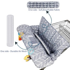 ICOPUCA Shopping Cart Cover for Baby, 2 in 1 cart Cover for Babies N high Chair Cover, Padded Grocery cart seat Cover for Baby Girl boy, with 1” Thick/Removable/Reversible Cushion, Grey;