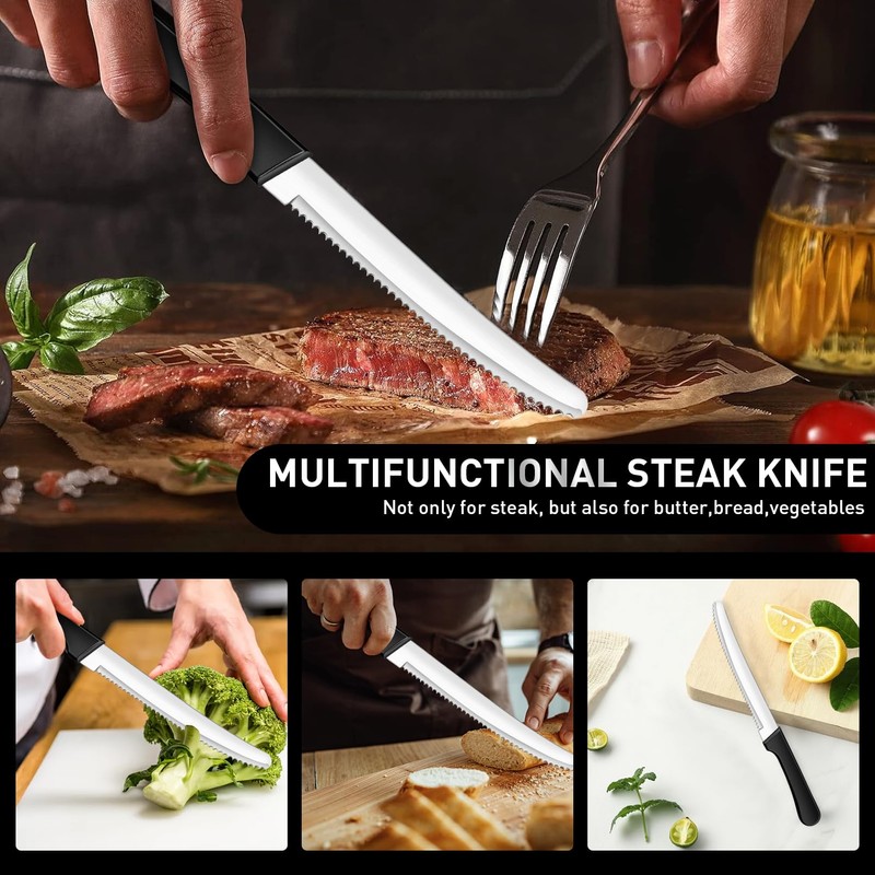 ddseexhe 32 Pcs Serrated Steak Knives Set,8.5 Inch Stainless Steel