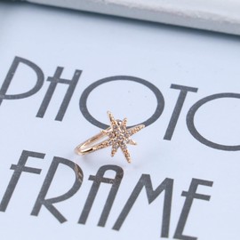 Cimenexe Punk Crystal Northstar Nose Ring Gold Cz Star Non Piercing Nose Ring Cz Starburst Nose Ring Hoop Rhinestone Star Clip On Nose Ring Jewelry for Women and Girls Gifts