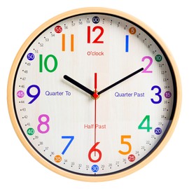 JoFomp - Reloj de pared de aprendizaje para niños, 10 pulgadas, reloj de pared decorativo de cuarzo silencioso que no hace marcas para aulas de profesores o dormitorios de niños (amarillo)
