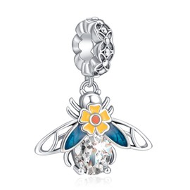 Rimgoris 925 Sterling Silver Charm for women bracelets necklace Bee Flower Dangle Charms Women Bracelet Charm Gift