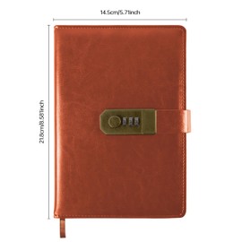 Qefuna Diary with Lock, A5 PU Leather Diary with Code 200 Pages, 100 GSM Paper, Vintage Reading Journal Diary with Lock for Women and Men, Brown