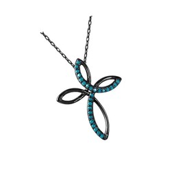The New Sterling Silver Black Rhodium Plated Turquoise Stone Cross Pendant Handcrafted, universal fit, vibrant enamel, secure artisan design SU033O01726