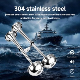 AOLIHAN 24V Marine Boat horn Waterproof Stainless Steel Dual Trumpet Horn for Boats Ship Sailboat Yacht Truck Touring Car (silver two tone 24V)