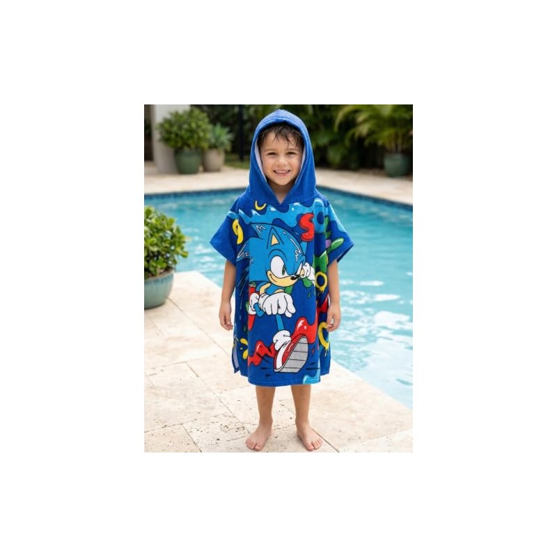 Clondo Poncho Mare Bambino con Cappuccio 50x100 cm Per Sonic