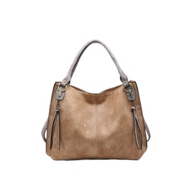 JEN & CO. Connar Distressed Large Leather Tote Bag for Women, Tan - Vegan Leather Purse Tote Bag, Adjustable Shoulder Strap