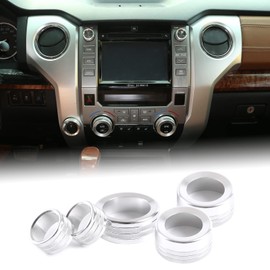 5Pcs Aluminum Air Conditioner Stereo Volume 4WD Switch Knob Ring Covers Compatible with Toyota Tundra 2014-2021 Car A/C Air Conditioning Centre Control Switch Knob Button Protect Ring Trim Accessories