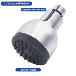 Katezon High Pressure Shower Head, 3 Inches Anti-clog Anti-leak Fixed Showerhead, with Adjustable Swivel Brass Ball Joint, California Certified (Chrome)