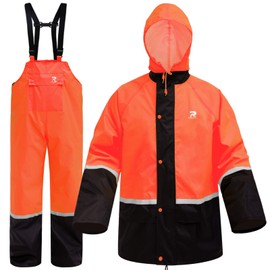 RainRider Rain Suits for Men Waterproof Lightweight Rain Gear Durable Oxford Rain Jacket Coat with Pants(Orange,XL)