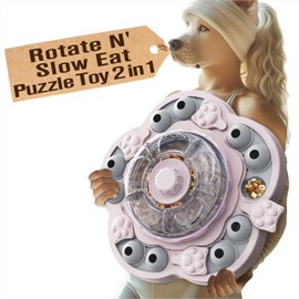 KADTC Dog Puzzle Toys Rotate N' Eat Slow Puzzles Feeder Puppy Enrichment Toy Food Dispenser Interactive Brain Mental Stimulation Games Keep Busy Intermediate Level 3 in 1 for Small/Medium/Large Dogs R