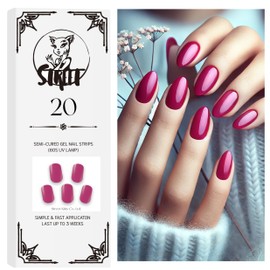 StreetKitty Semi Cured Gel Nail Strips, Classic Gloss Collection, 20 pcs Salon-Quality Gel Nail Wraps, Last up to 3 weeks, Vivid Glossy Colours Pallet (1, Classsic Magenta)