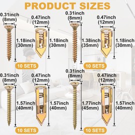 PAGOW 80 Pcs Self-Drilling Anchors, Heavy Duty Anchors and Screws, Metal Screw Anchors Kit, No Drill and Holes in Wall - 4 Sizes