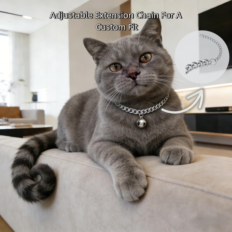 Cwyza Silver Cat Chain Collar with Removable Bell