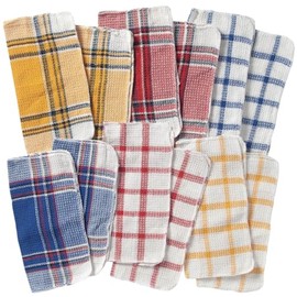 Fox Valley Traders Plaid Dishcloths Set: Generously Sized 12" sq., 100% Cotton. Assorted Plaid Prints in Blue, Yellow, and Red. Machine Washable. Set of 12