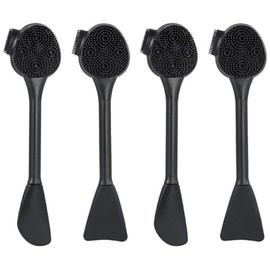 Beomeen 4 Pack Silicone Facial Cleansing Brush 4 in 1, Silicone Face Exfoliating Wash Scrub Brush Dual Face Double-Ended for Face Skincare and Massage (Black)