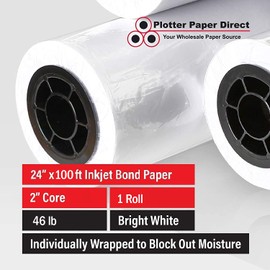 Plotter Paper Direct (46lb, Coated | 1 Roll, 2" Core | 24 In x 100 Ft) for CAD Printing on Wide Format Ink Jet Printers