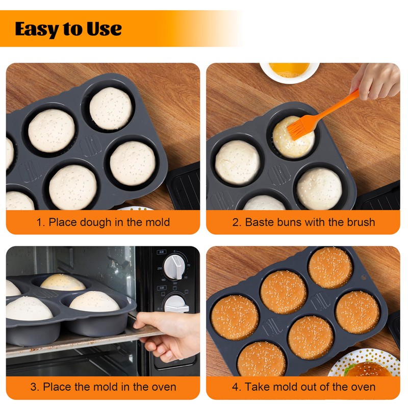 AKS Co Hamburger Bun Pan, Non-Stick Silicone - Oven-Safe, Vented