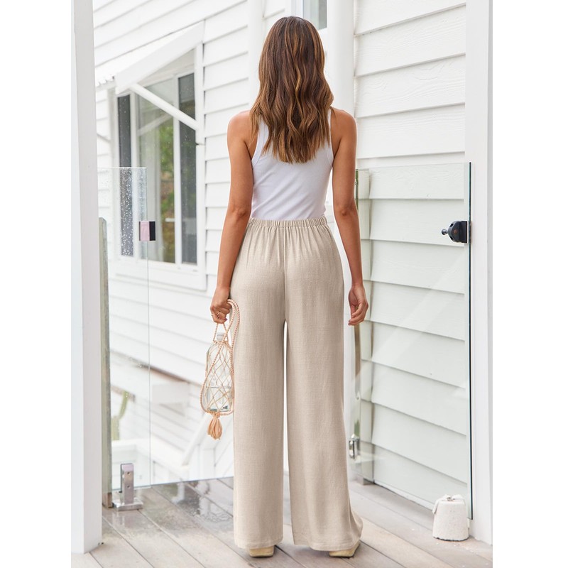 LILLUSORY Linen Wide Leg Pants Womens Palazzo Flowy Beach Vacation
