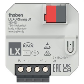 Theben 4800520 LUXORliving S1 I Single Switching Actuator Flush-Mounted I 2 Binary Inputs for Potential-Free Contacts I For KNX Smart Home System Luxorliving