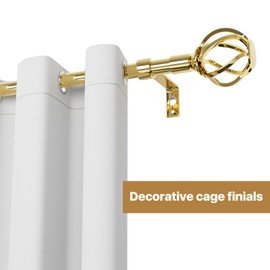 Gold Curtain Rod for Windows 72-144 with Twisted Cage Finials, Heavy Duty Long Curtain Rod with Brackets, Adjustable Curtain Rods for Outdoor Patio, Sliding Glass Door, 5/8" Diameter Drapery Rod