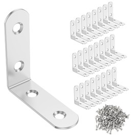 25pcs L Bracket Stainless Steel L Shaped Corner Brace 50mm Right Angle Bracket Heavy Duty Shelf Support Shelf Bracket Corner Brace Joint Bracket Fastener for Bookshelf Board Furniture Cabinet (25pcs)