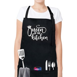 Cotton Chef Apron for Women Adjustable Professional for Cooking With Pockets, 1 Pack, Black