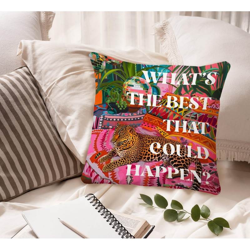 Voatok Leopard Cheetah Inspirational Pillow Covers 18x18, Retro Preppy Maximalist