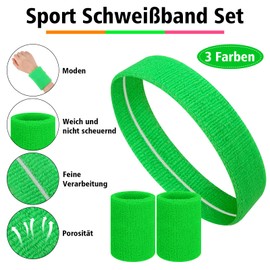 taonganui Pack of 9 80s Sports Headband with Bracelet Sweatband Set Neon 3 Colours Vintage Theme Party Sports Sweatbands Cotton Absorbent for 80s Theme Party Fancy Dress & Carnival