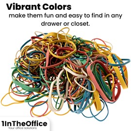 1InTheOffice Colored Rubber Bands #54, Assorted Rubber Bands Size 54, 1/4 Lb. Resealable Bag, 200/Pack