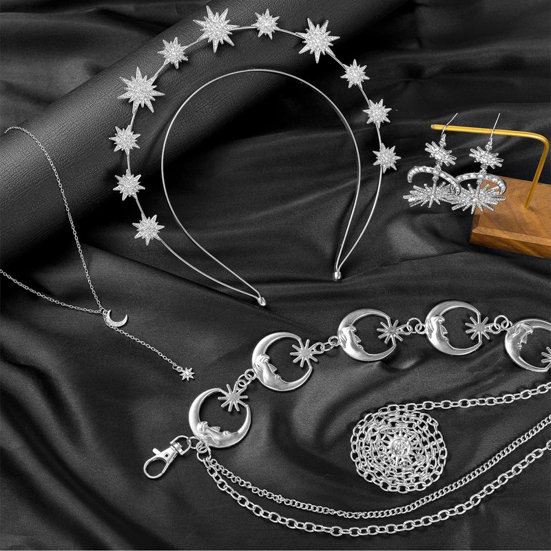 4 Corona de Luna Estrellas Collar y Cadena de Cuerpo