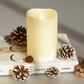 GyrHub Flameless Candles Last 1300+ Hours Real Wax Flame Effect Auto-Moving 3D Wick, LED Pillar Candles with Timers Battery Operated - Ivory 6“6”
